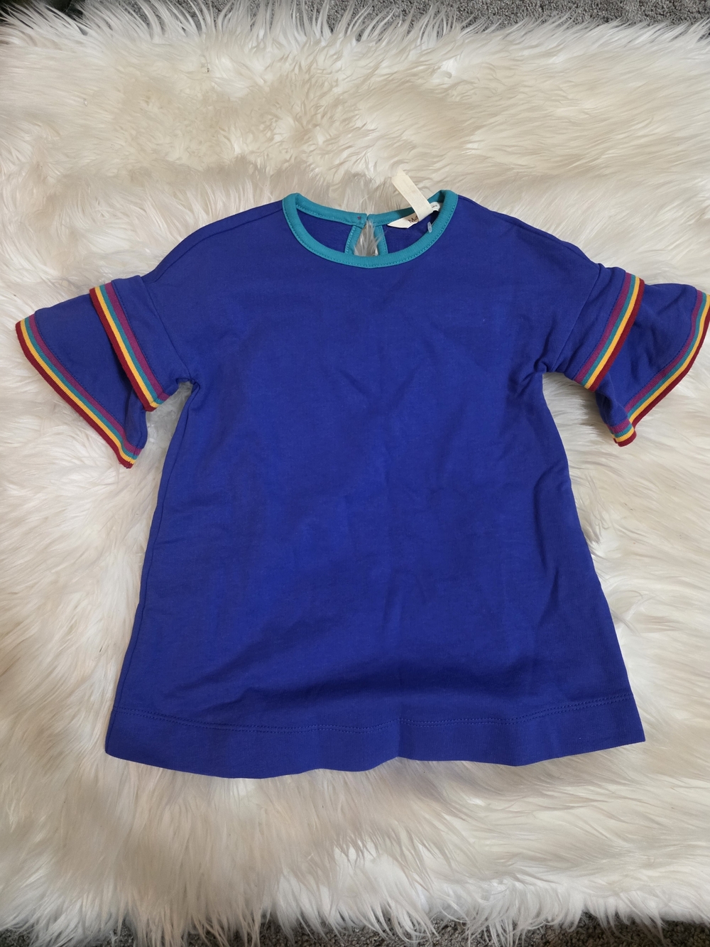 Matilda Jane Bright Blue Tee with Rainbow Trim